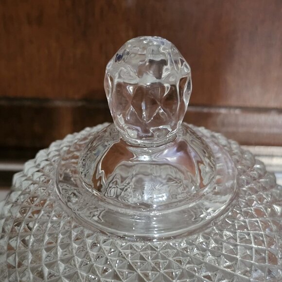 Fostoria Avon Diamond Starburst Cheese Butter Dome Lid Cloche 4" pressed glass - Picture 4 of 9